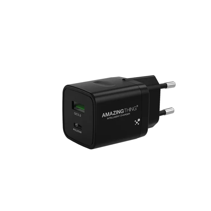 Amazing Thing Speed Pro hálózati töltő - USB + USB-C - QC 3.0 PD 20W 3A fekete