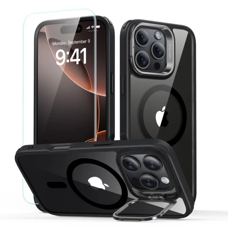 ESR Classic Hybrid HaloLock Kickstand telefontok kijelzővédővel - iPhone 16 Pro átlátszó fekete