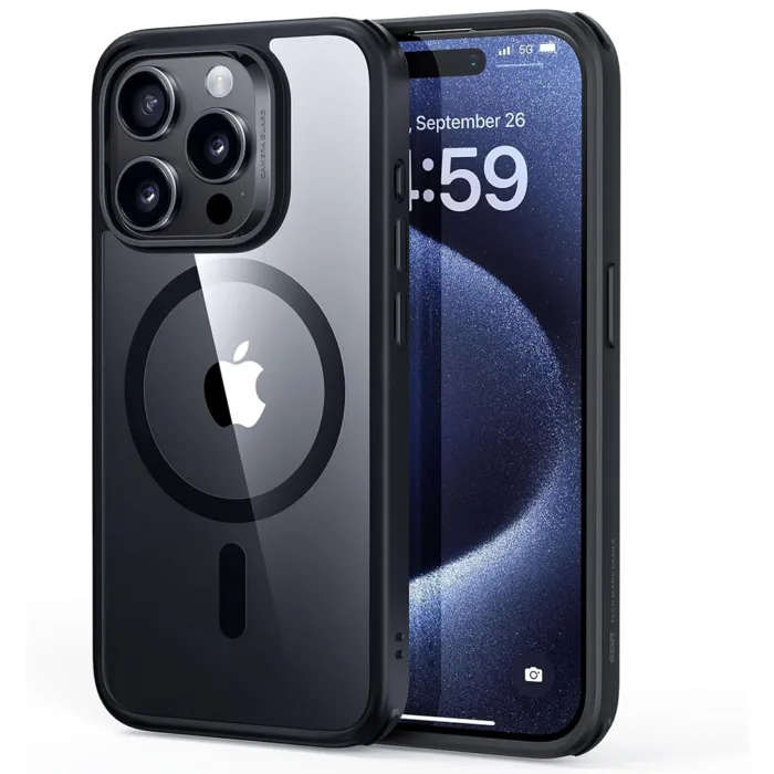 ESR Classic Hybrid HaloLock telefontok - iPhone 15 Pro Max átlátszó fekete