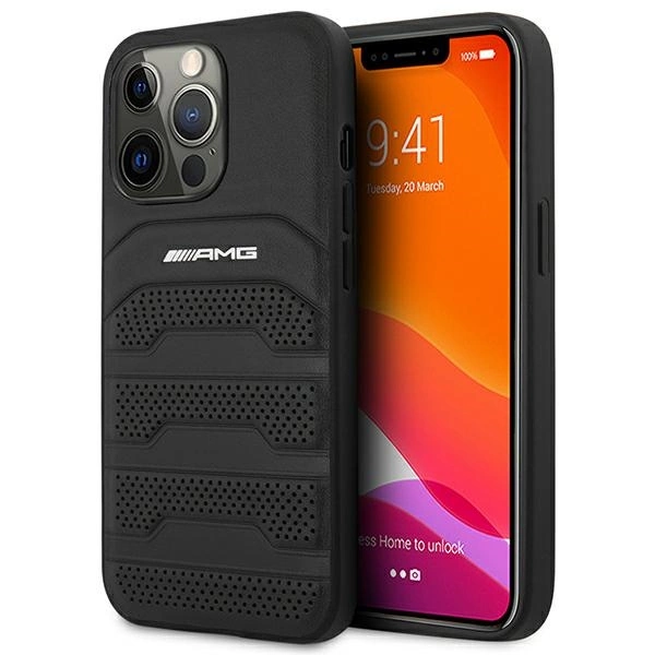 AMG Leather Debossed Lines telefontok - iPhone 14 Pro - fekete