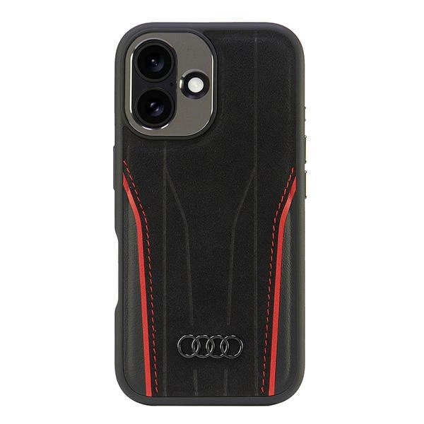 Audi Genuine Leather telefontok - iPhone 16 - fekete|piros
