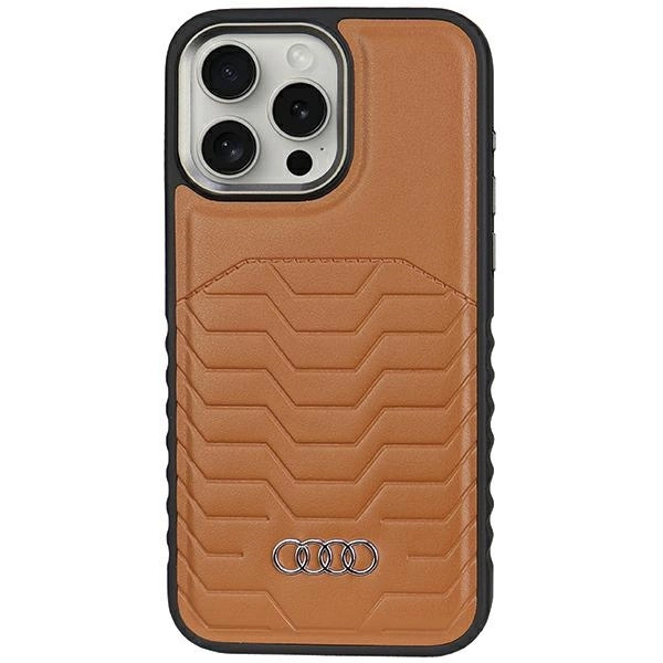Audi Synthetic Leather telefontok - iPhone 14 Pro - barna