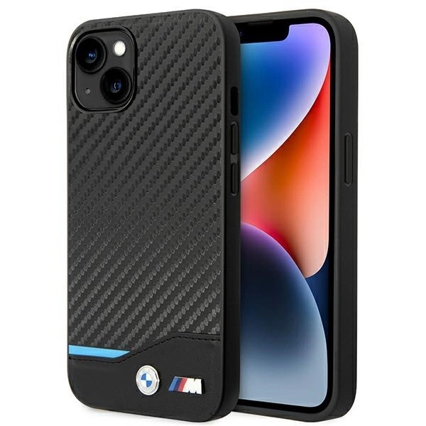 BMW Leather Carbon telefontok - iPhone 14 Plus - fekete BMW Leather Carbon telefontok - iPhone 14 Plus - fekete