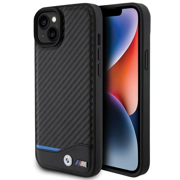 BMW Leather Carbon telefontok - iPhone 15 Plus - fekete