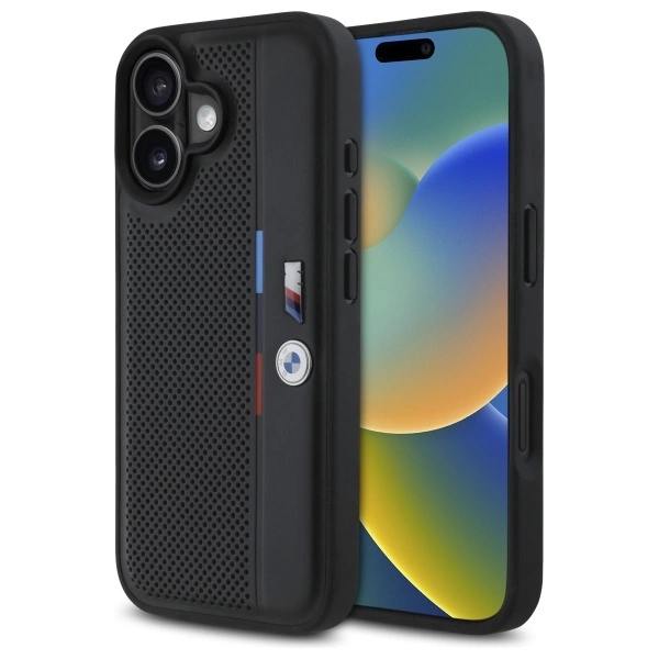 BMW M Perforated Tricolor Detail Line telefontok - iPhone 16 - fekete