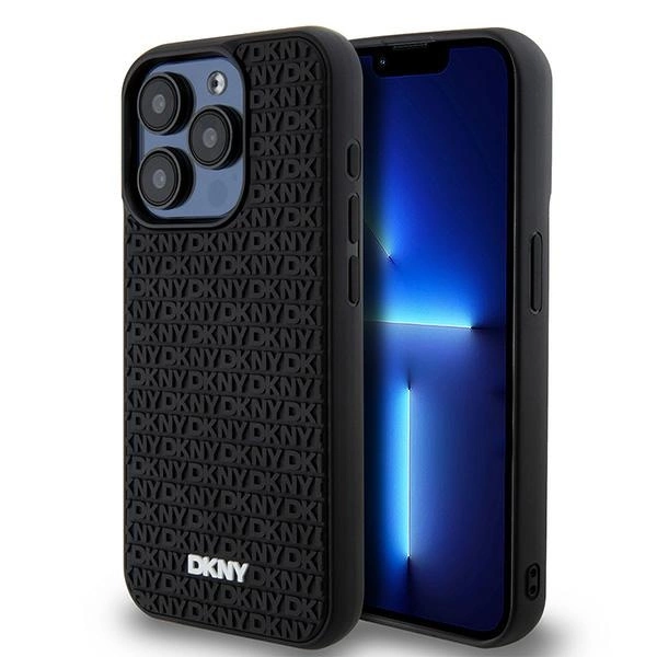 DKNY 3D Rubber Repeat Pattern telefontok - iPhone 15 Pro Max - fekete