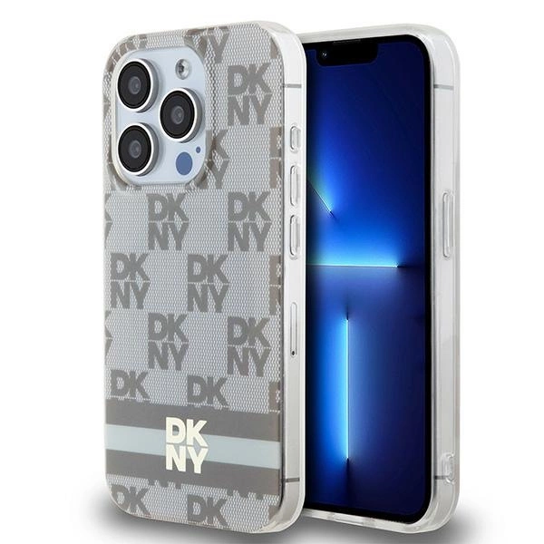 DKNY IML Checkered Mono Pattern & Printed Stripes MagSafe telefontok - iPhone 13 Pro Max - bézs