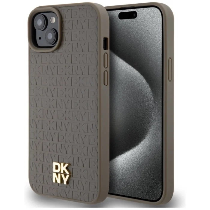 DKNY Leather Pattern Metal Logo MagSafe telefontok - iPhone 15 Plus
