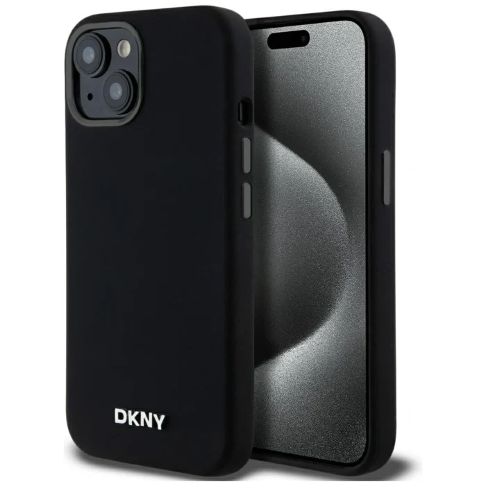 DKNY Liquid Silicone Small Metal Logo MagSafe telefontok - iPhone 14 - fekete