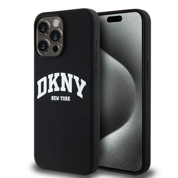 DKNY Liquid Silicone White Printed Logo MagSafe telefontok - iPhone 15 Pro Max - fekete