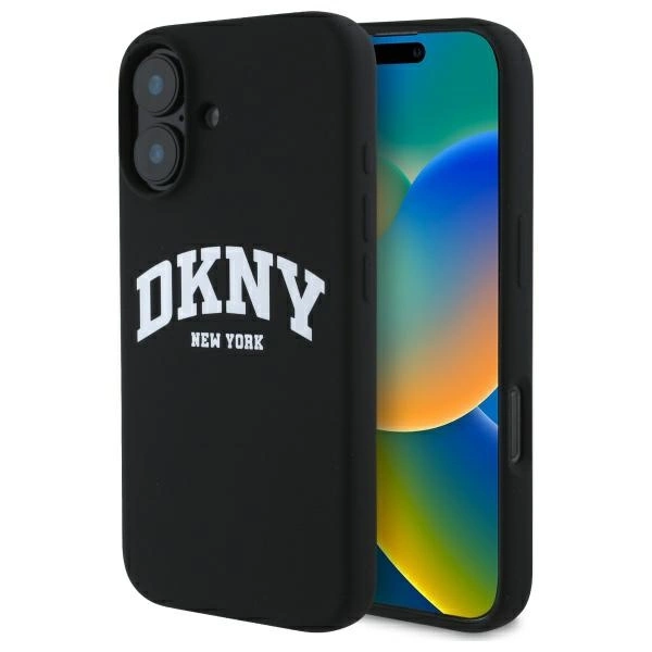 DKNY Silicone White Printed Logo MagSafe telefontok - iPhone 16 - fekete