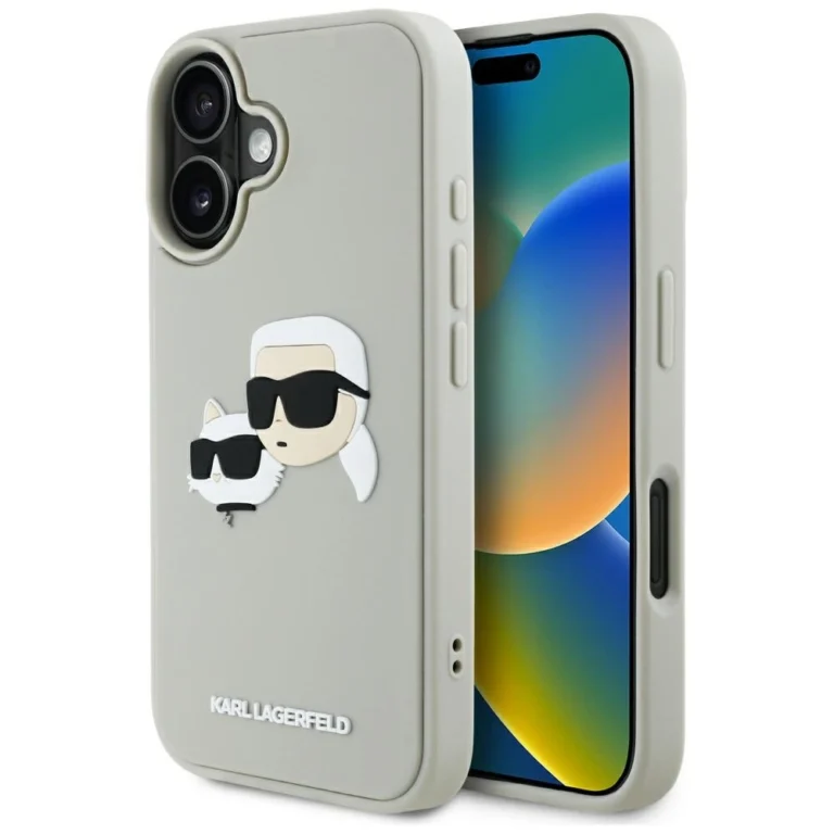 Etui Karl Lagerfeld HC 3D Rubber Double Heads telefontok - iPhone 16 - bézs
