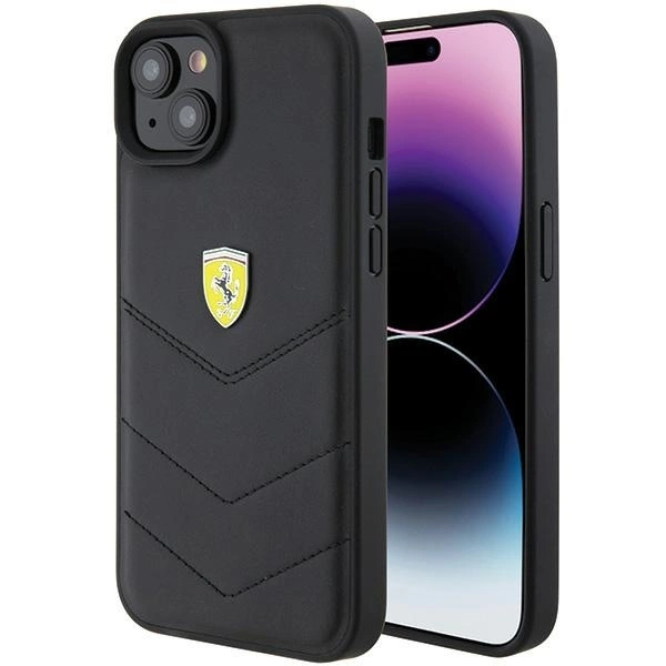 Ferrari Quilted Metal Logo telefontok - iPhone 15 Plus - fekete