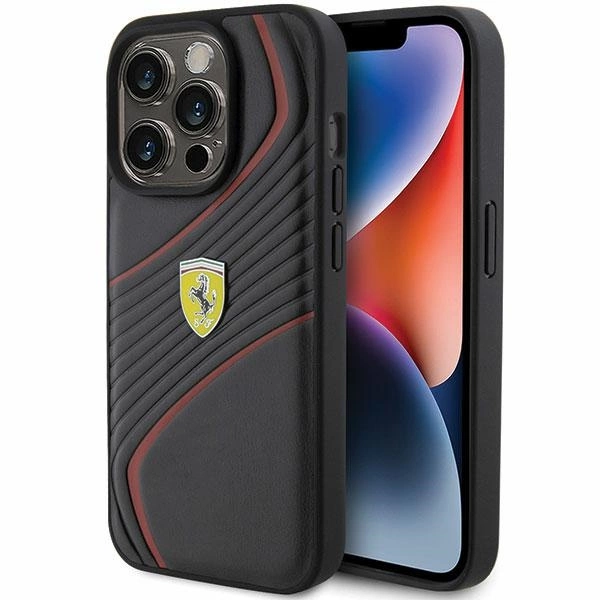 Ferrari Twist Metal Logo telefontok - iPhone 15 Pro - fekete