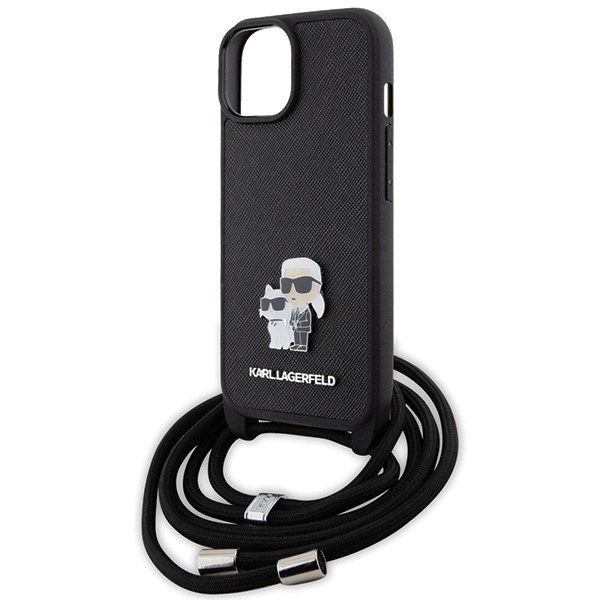 Karl-Lagerfeld-Crossbody-Saffiano-Metal-Pin-Karl-Choupette-telefontok-iPhone-15-Plus-fekete-4