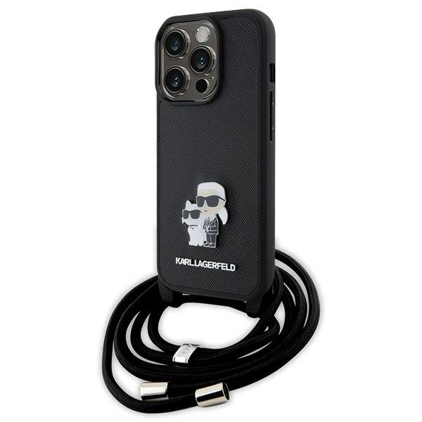 Karl Lagerfeld Crossbody Saffiano Metal Pin Karl & Choupette telefontok - iPhone 15 Pro - fekete