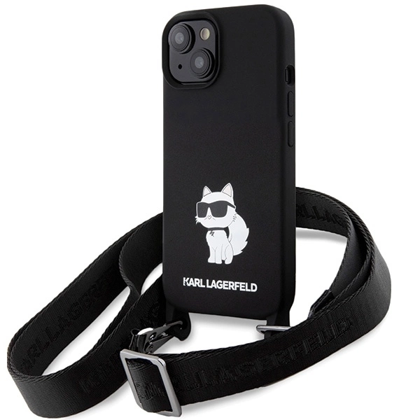 Karl Lagerfeld Crossbody Silicone Choupette telefontok - iPhone 15 - fekete