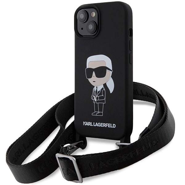 Karl Lagerfeld Crossbody Silicone Ikonik telefontok - iPhone 15 - fekete