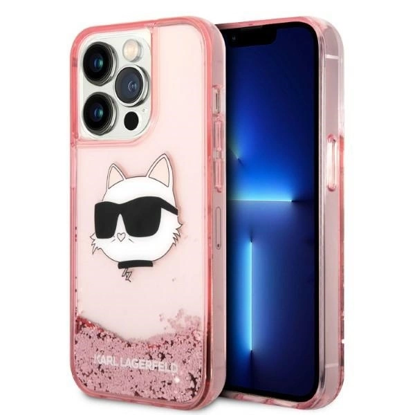Karl Lagerfeld Glitter Choupette Head telefontok - iPhone 14 Pro Max - rózsaszín