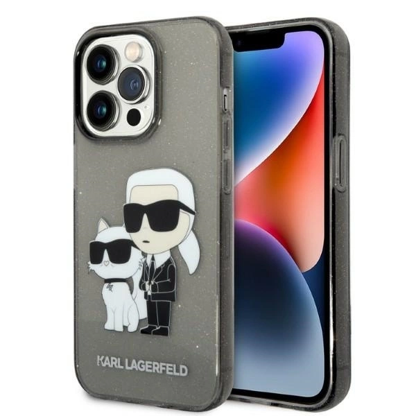 Karl Lagerfeld Glitter Karl&Choupette telefontok - iPhone 14 Pro Max - fekete