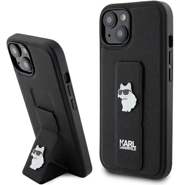 Karl Lagerfeld Gripstand Saffiano Choupette Pins telefontok - iPhone 15 - fekete