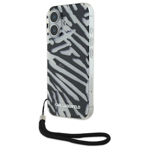 Karl Lagerfeld IML Zebra Pattern & Cord telefontok - iPhone 16 - fekete