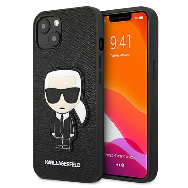 Karl Lagerfeld Saffiano Ikonik Karl's Patch telefontok - iPhone 13 mini - fekete