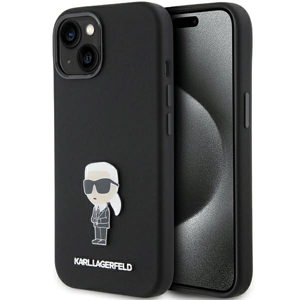 Karl Lagerfeld Silicone Ikonik Metal Pin telefontok - iPhone 15 - fekete