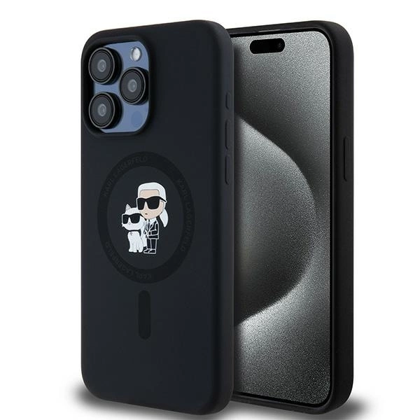 Karl Lagerfeld Silicone Karl&Choupette Ring MagSafe telefontok - iPhone 15 Pro Max - fekete