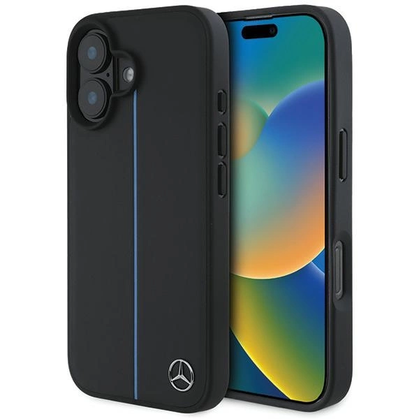 Mercedes MB Blue Line Leather MagSafe telefontok - iPhone 16 - fekete