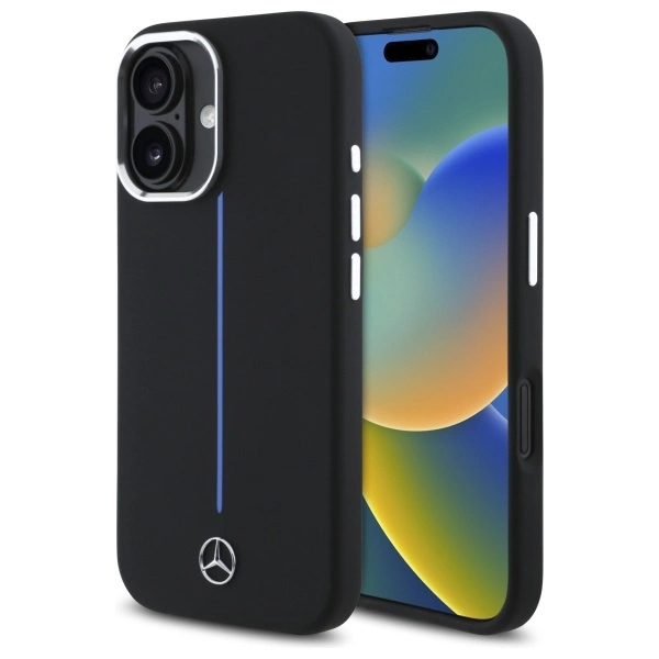 Mercedes Silicone Blue Stripe MagSafe telefontok - iPhone 16 - fekete