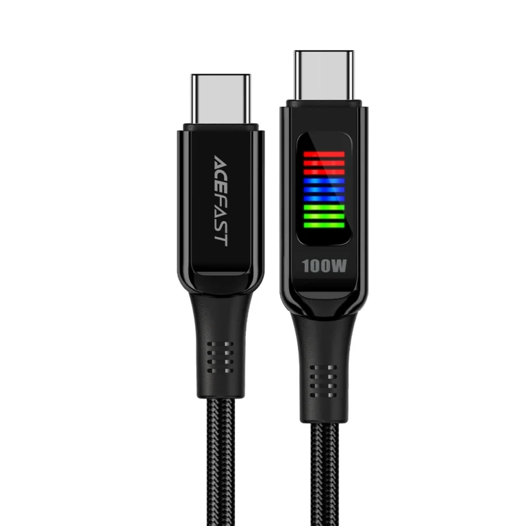 Acefast C7-03 – USB-C – USB-C kábel – 100W – 1.2m – kijelzővel – fekete