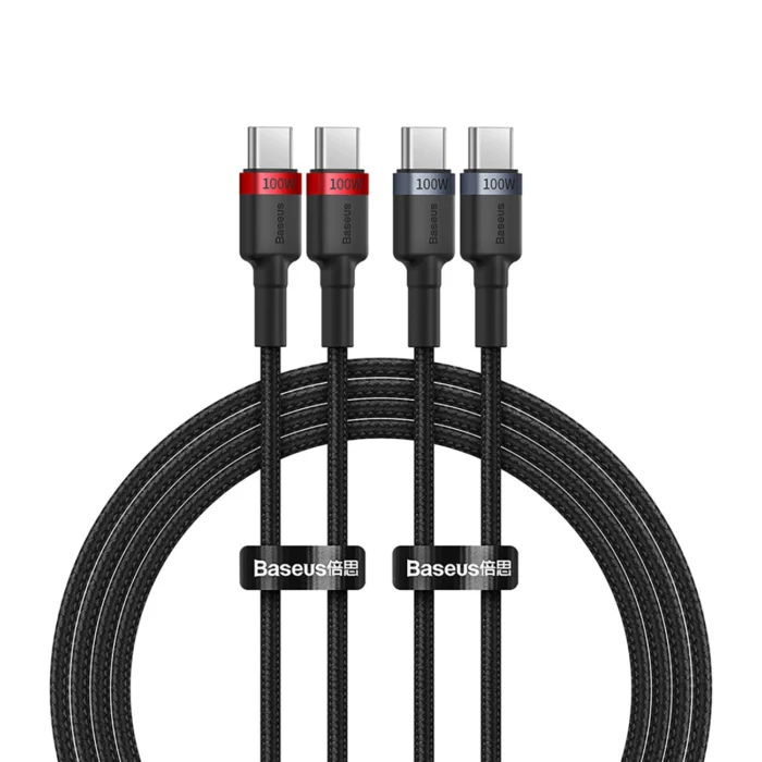Baseus Cafule – USB-C – USB-C kábel (2 db) – 100W – 2m – piros-fekete és fekete-szürke