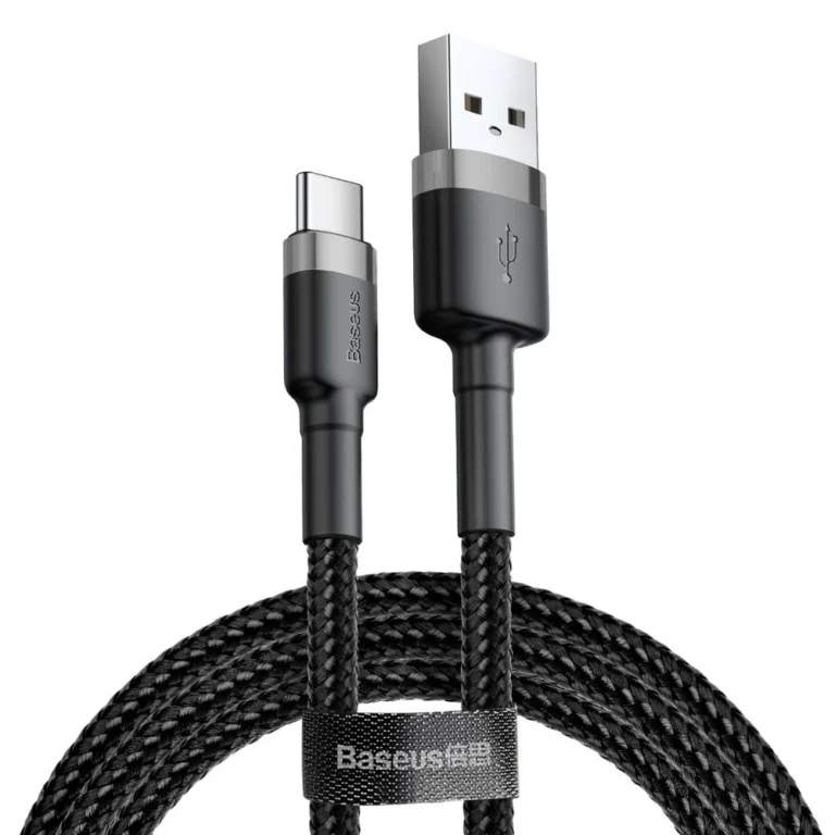 Baseus Cafule – USB-C – USB-C – QC 3.0 – 2A – 3m fonott borítású kábel – szürke-fekete