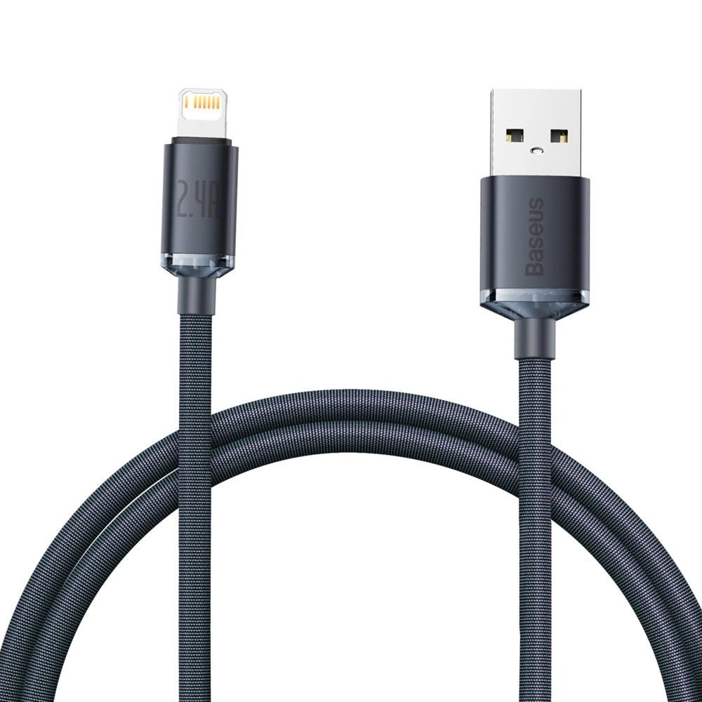 Baseus Crystal Shine CAJY000001 – USB-A – Lightning kábel – 2.4A – 1.2m – fekete Baseus Crystal Shine CAJY000001 – USB-A – Lightning kábel – 2.4A – 1.2m – fekete
