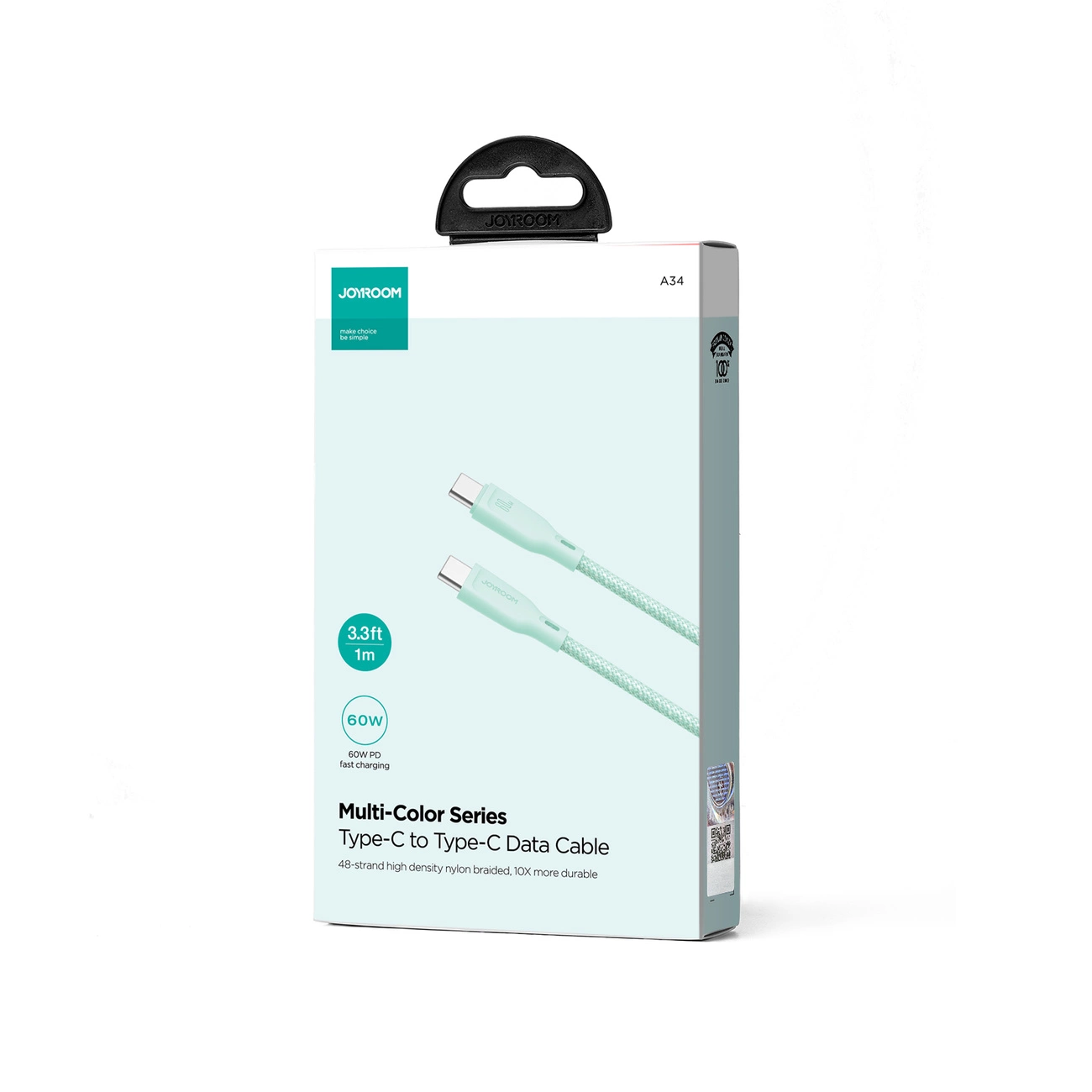 Joyroom-Multi-Color-Series-S-A34-–-USB-C-–-USB-C-PD-kabel-–-60W-–-1m-–-zold-2