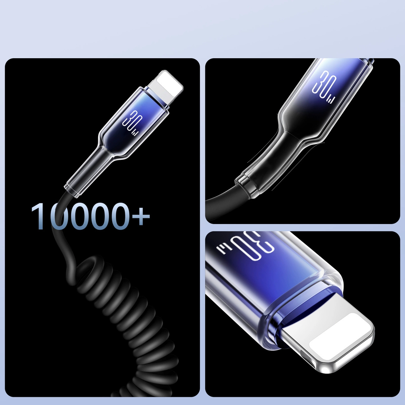 Joyroom-S-A43-Crystal-Clear-Series-–-USB-C-–-Lightning-spiralkabel-–-30W-–-1.5m-–-fekete-6