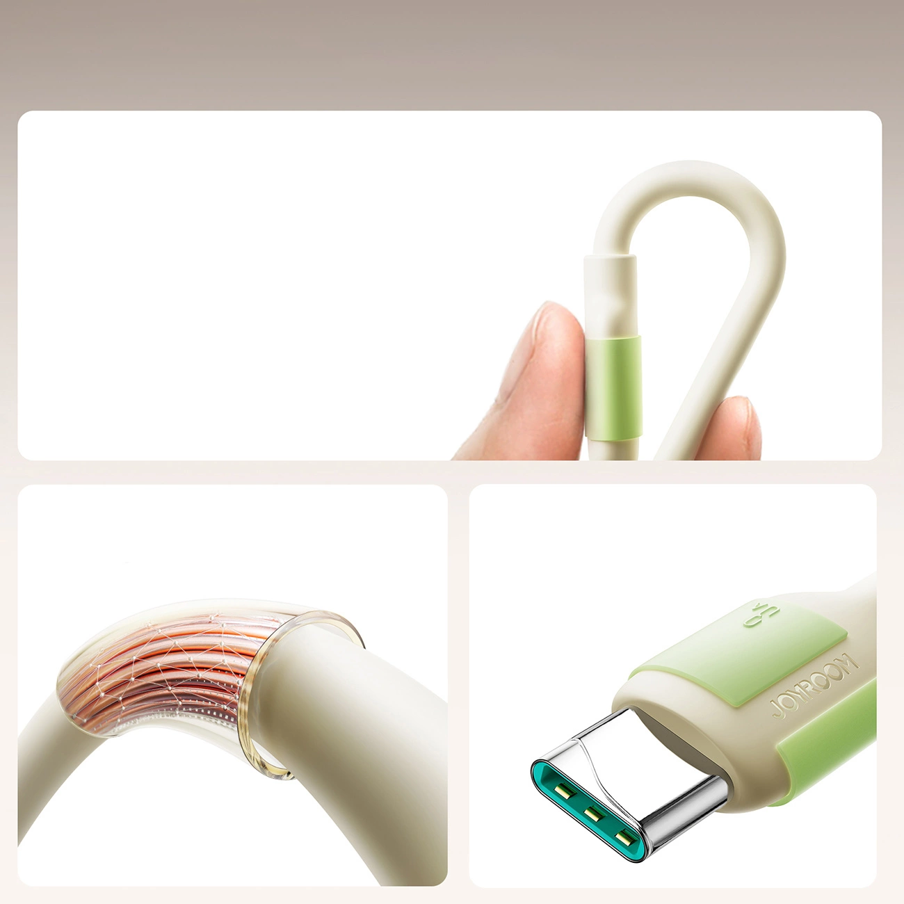Joyroom-S-A53-–-USB-A-–-USB-C-kabel-fluoreszkalo-veggel-–-3A-–-2m-–-bezs-1
