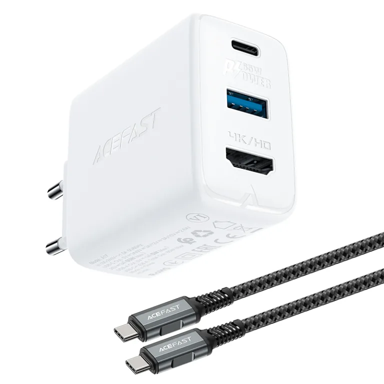 Acefast 2-az-1-ben GaN 65W töltő USB-C / USB aljzattal