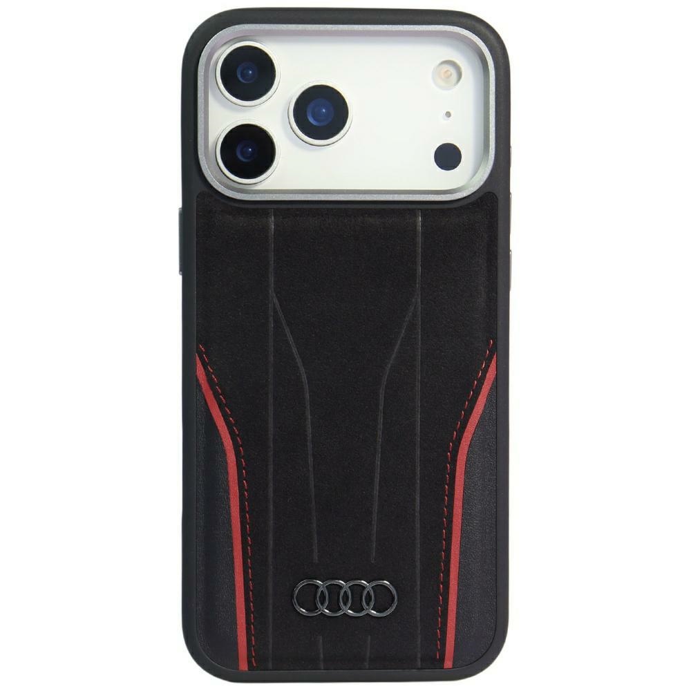 Audi R8 Genuine Leather MagSafe telefontok fekete|piros - iPhone 17 Pro Max Audi R8 Genuine Leather MagSafe telefontok fekete|piros - iPhone 17 Pro Max