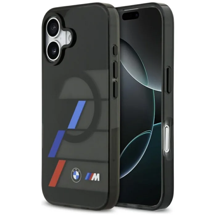 BMW M IML Metal Buttons Tricolor Lines MagSafe tok iPhone 17 – fekete