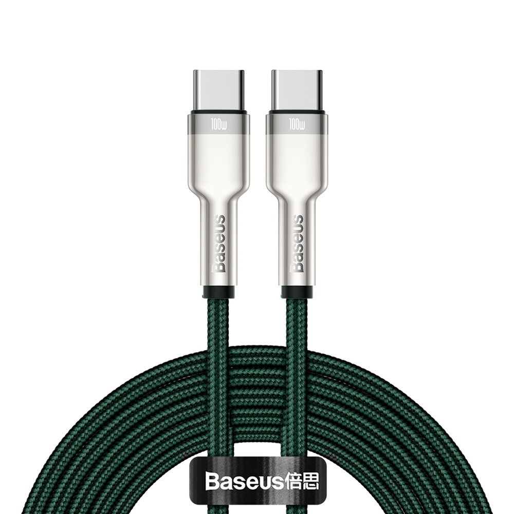 Baseus Cafule Series Metal USB-C / USB-C PD QC SCP kábel 100W 5A 2 m – zöld Baseus Cafule Series Metal USB-C / USB-C PD QC SCP kábel 100W 5A 2 m – zöld