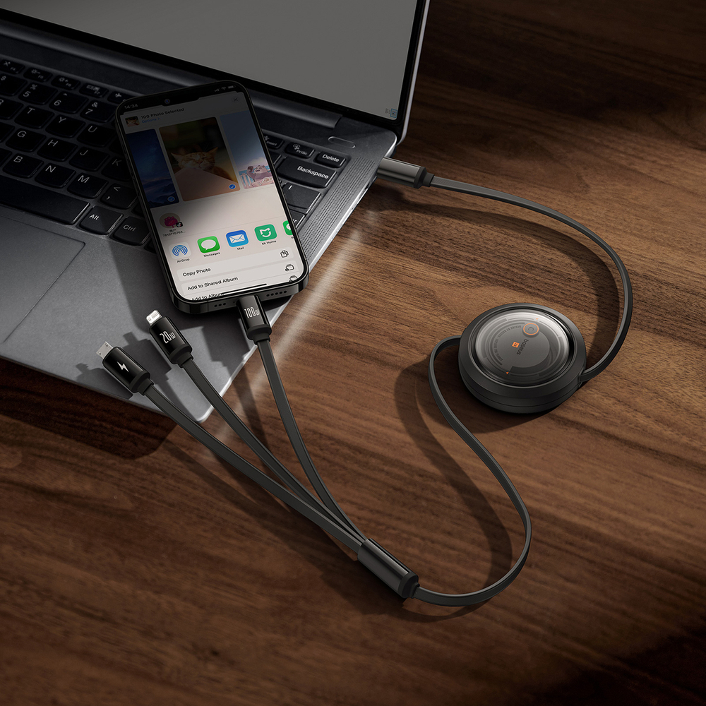 Baseus-Free2Draw-visszahuzhato-USB-C-–-Lightning-USB-C-micro-USB-kabel-100W-1.1-m-–-fekete-8