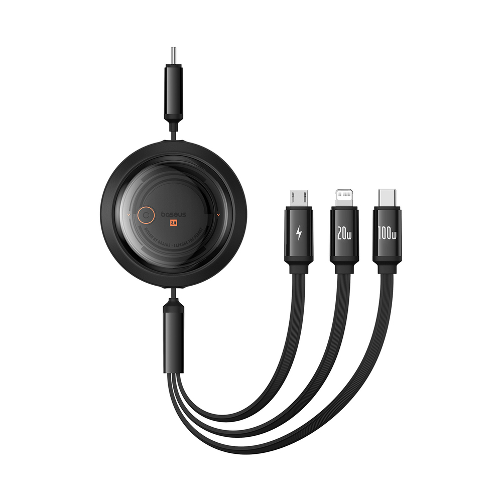 Baseus Free2Draw visszahúzható USB-C – Lightning / USB-C / micro USB kábel 100W 1.1 m – fekete Baseus Free2Draw visszahúzható USB-C – Lightning / USB-C / micro USB kábel 100W 1.1 m – fekete