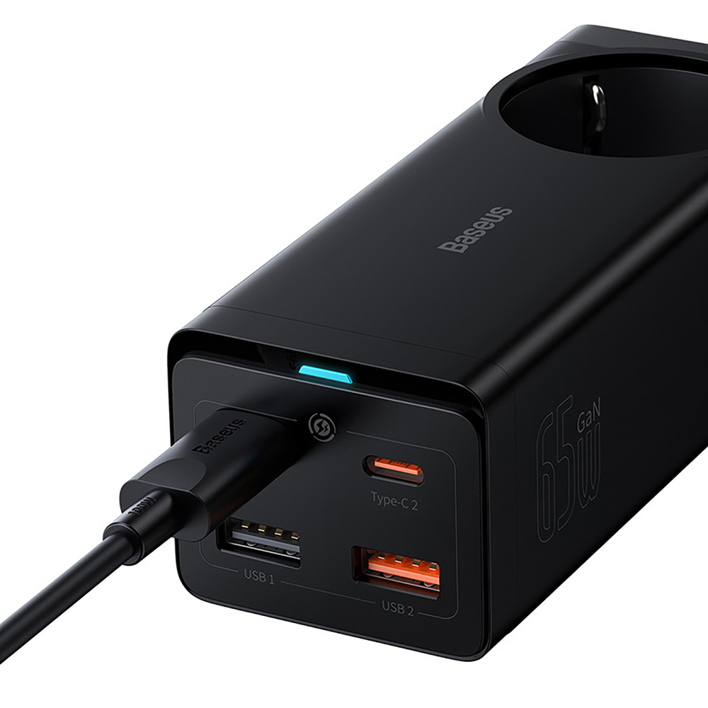 Baseus-GaN3-Pro-65W-EU-toltoallomas-2×-USB-C-2×-USB-A-porttal-Baseus-Xiaobai-USB-C-100W-1m-kabellel-–-fekete-5