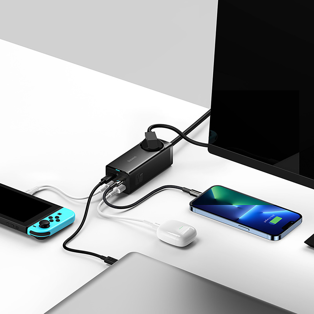 Baseus-GaN3-Pro-65W-EU-toltoallomas-2×-USB-C-2×-USB-A-porttal-Baseus-Xiaobai-USB-C-100W-1m-kabellel-–-fekete-6