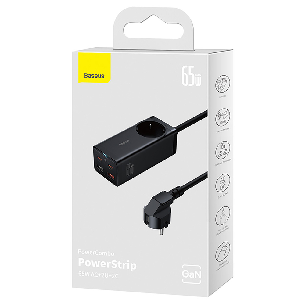 Baseus-GaN3-Pro-65W-EU-toltoallomas-2×-USB-C-2×-USB-A-porttal-Baseus-Xiaobai-USB-C-100W-1m-kabellel-–-fekete-9