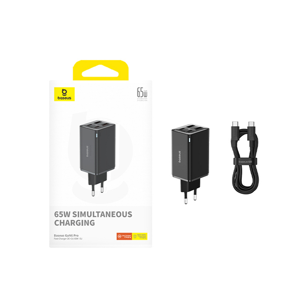 Baseus-GaN6-Pro-65W-tolto-2×-USB-C-2×-USB-A-porttal-fekete-USB-C-100W-1m-kabellel-–-fekete-7