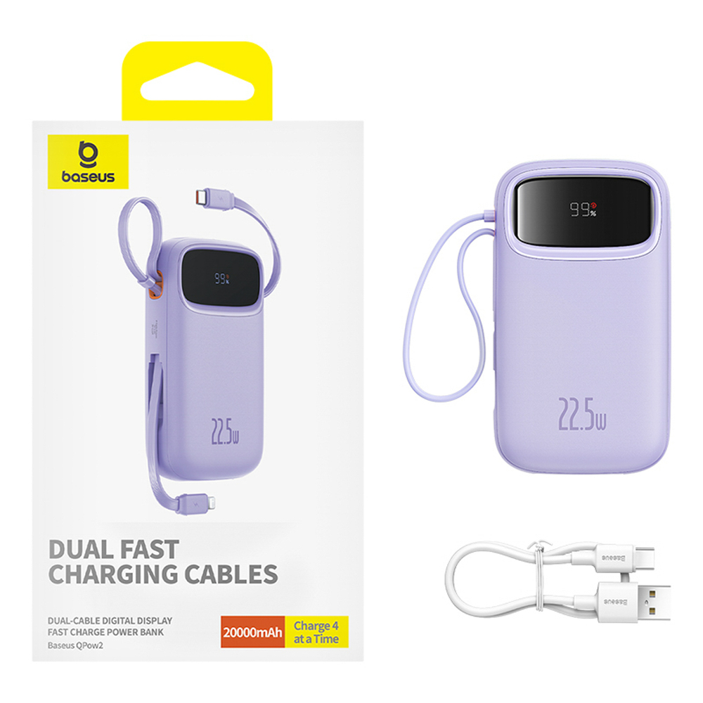Baseus-Qpow2-powerbank-20000mAh-22.5W-dupla-kabellel-kijelzovel-Baseus-Simple-USB-C-3A-kabel-0.3m-–-lila-7