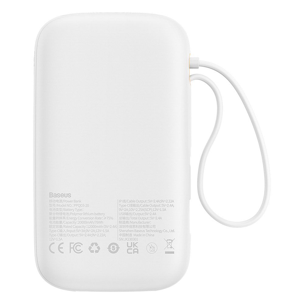 dupla beépített kábellel + Baseus Simple USB-C 3A kábel 0.3m – fehér dupla beépített kábellel + Baseus Simple USB-C 3A kábel 0.3m – fehér
